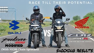 Honda CBR 250R Vs Modified Bajaj Pulsar RS200  Race Till Their Potential  Shocking Results [upl. by Seymour76]