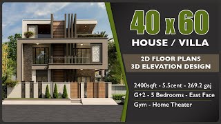 40x60 East Face  House  Villa Design  2D Floor Plan  3D Elevation  5 Bedrooms  IN TELUGU [upl. by Duarte]