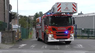 Primeur  nieuwe Ladderwagen Brandvertrek Brandweer Namur met spoed naar melding Brand Gebouw [upl. by Pilif383]