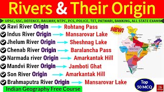 River And Their Origin in India  Rivers Important Question  Indian Geography Gk in English upsc [upl. by Ahseer]