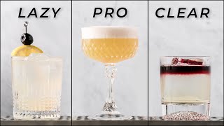 WHISKEY SOUR 3 WAYS  Lazy Pro Clear  How to make a Whiskey sour cocktail [upl. by Hylan]