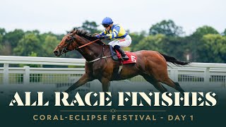 All race finishes from day one of the CoralEclipse Festival at Sandown Park Racecourse [upl. by Dnomyad27]