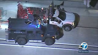 SoCal chase Bearcat slams into stolen construction truck K9 takes down suspect  ABC7 [upl. by Elatnahc107]