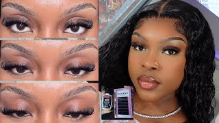 DIY Individual Eyelash Extensions  HOW TO APPLY LASH CLUSTERS Wispy Cat Eye [upl. by Reifinnej]