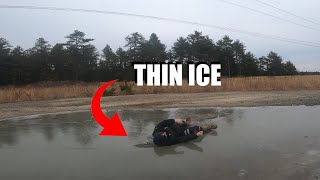 Dirt Biker Falls Through Ice [upl. by Lazes]