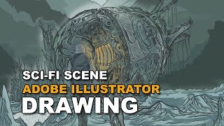 Time Lapse SCI FI MEADOW ADOBE ILLUSTRATOR DRAWING [upl. by Sabrina]