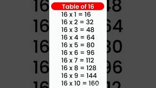 16 table Table of 16 mathematics tables shorts viral [upl. by Yror]