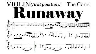 Runaway The Corrs Violin First PosItion Sheet Music Backing Track Partitura [upl. by Ilac22]