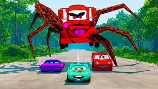 Lightning McQueen vs Giant Arachnid Monsters An Epic Escape from Spiders amp Racing from Mater Eater [upl. by Jessa718]