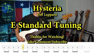 Hysteria  Def Leppard Bass Cover with Tabs [upl. by Simara]