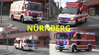 ALARMIERUNG und HORNGRÜßE Einsatzfahrten Feuerwache 1 Nürnberg [upl. by Ellimahs]