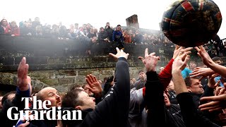 Thousands gather for annual Royal Shrovetide Football game [upl. by Dimitris]