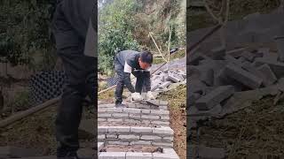 Masonry process of brick stairs on steep slopes [upl. by Nauht]