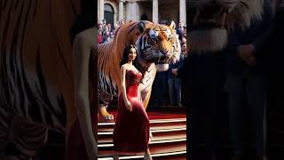 Red dress and Giant Tiger fantasyart fantasy ai artistofai imaginationarts [upl. by Okajima745]