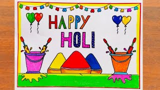 Happy Holi Drawing  Holi Special Drawing Easy steps  Holi Festival Poster Drawing Easy steps [upl. by Derriey964]