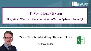 ITFerialpraktikum Video 2 Unterschiedshypothesen tTest [upl. by Anilesor720]