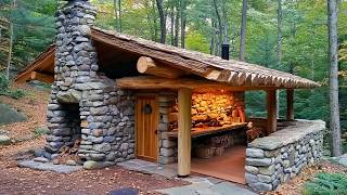 Man Builds House with STONES and LOGS in the Forest  by bogdanintheforest4382 [upl. by Eisus573]