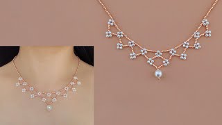 DIY Beaded Lace Necklace with Pearls and Seed Beads How to Make Beaded Jewelry Beading Tutorial [upl. by Schnur102]