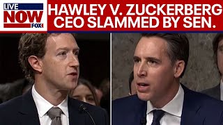 Mark Zuckerberg is forced to apologize by Josh Hawley during heated hearing  LiveNOW from FOX [upl. by Ludwigg556]