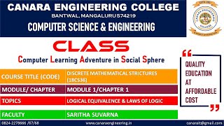 VTU DMS 18CS36 DISCRETE MATHEMATICAL STRUCTURES LOGICALEQUIVALENCE FUNDAMENTALS OF LOGICM1 L3 [upl. by Alvira484]