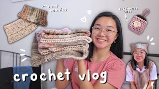 crochet vlog 🦋 sweater vest cat beanies earphone case [upl. by Edison]