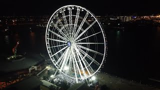 Miami Bayside Ferris Wheel Drone Footage At Night [upl. by Nrojb]