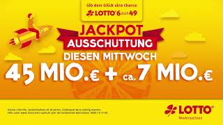 45 Mio € im LOTTO 6aus49Jackpot Mittwoch wird garantiert ausgeschüttet [upl. by Aivon]