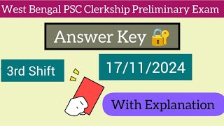 Answer Key WBPSC Clerkship Preliminary Exam answerkey clerkship2024 [upl. by Annaegroeg]