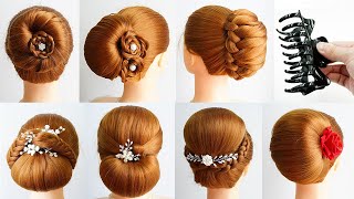 7 Cute And Easy Hairstyles With Only 1 Clutcher  Updo Bun Hairstyles With Braid [upl. by Nylqcaj]