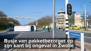 Busje pakketbezorger op zijn kant bij ongeval IJsselallee Zwolle  ©StefanVerkerknl [upl. by Accebar]