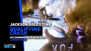 GoPro CRASH for Jackson Goldstone Qualifying in Loudenvielle  2023 UCI DHI MTB World Championships [upl. by Uyr832]