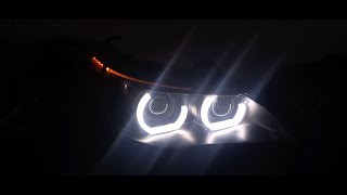 BMW E60 custom headlights Installation of LED angel eyes and BI Xenon Lenses [upl. by Airat]