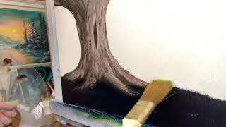 Painting Oak Tree Roots and Grass Bob Ross Wet on Wet Technique [upl. by Eneleahcim600]