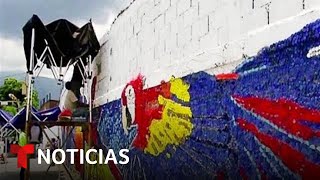 Construyen un enorme mural con tapas de plástico en Guatire Venezuela  Noticias Telemundo [upl. by Odine]