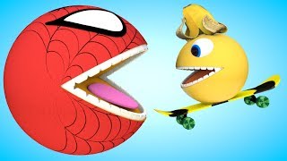 Spider Pacman Banana play Skateboarding Game as he meet Watermelon ball in Bunny Mold roll on farm [upl. by Enirbas]