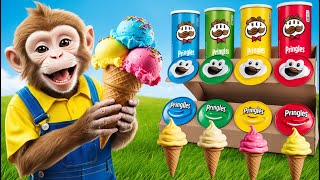 BIN BIN Monkey Tests Four Colors Ice Cream with Pringles Four Elements Ice Cream Maker [upl. by Delorenzo670]