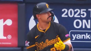 Nick Gonzales lost his bat on practice swing then promptly homered first pitch  Yankees vs Pirates [upl. by Neggem]