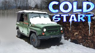 Old UAZ 469 Winter Start 25 Turbo Diesel [upl. by Kean474]