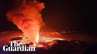 Iceland aerial footage shows volcano near Grindavík erupting for second time this year [upl. by Saito]