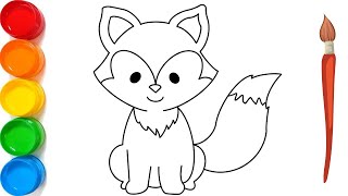 Fox 🦊 Drawing Painting And Coloring For Kids And Toddlers [upl. by Larena]