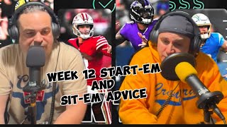 Week 12 StartEm and SitEm Advice 2024 fantasyfootballpodcast podcast fantasyfootballadvice [upl. by Lurline189]