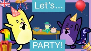 🎉HOW to PLAN a BIRTHDAY PARTY 🎈  CARTOONS for KIDS in ENGLISHSPANISH  Gato Rainbow amp Gata Moon [upl. by Ttelrats]