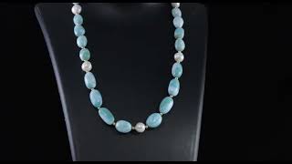 Larimar amp Pearl Beaded Necklace In 18K Yellow Gold over Sterling Silver 21000ctw [upl. by Akel846]