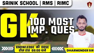 GK 100 Most Important Questions For RIMC RMS and Sainik School  Military School Online Coaching [upl. by Eidde]