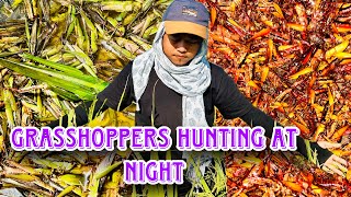 Grasshopper hunting and cooking at late night  With ​⁠Khamvlogl7j PeykhamMotovlogger07 [upl. by Haroldson]