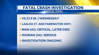 Fatal crash in Kapolei leaves one dead another injured [upl. by Ahsitniuq405]