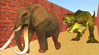 Zombie Mammoth Vs African Elephant Vs T Rex Escape Form Brick Maze  Woolly Mammoth Vs Dinosaur [upl. by Anavas61]