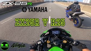 ZX25R v R25 DAH MODI 🔥SELAMBA DARI JAUH KEJAR YAMAHA R25‼️ SC PROJECT TITANIUM EXHAUST  2K 60FPS [upl. by Bethezel]