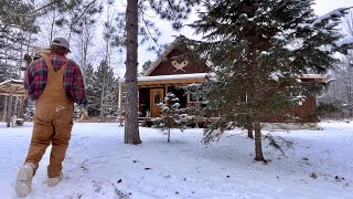 First Snowfall Of 2024 At Our Homestead In Minnesota Log Cabin Update [upl. by Lucania]