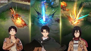 ALL 3 UPCOMING MLBB x ATTACK ON TITANS SKINS  MIKASA  LEVI  EREN  AOT SKIN REVIEW [upl. by Eenal]